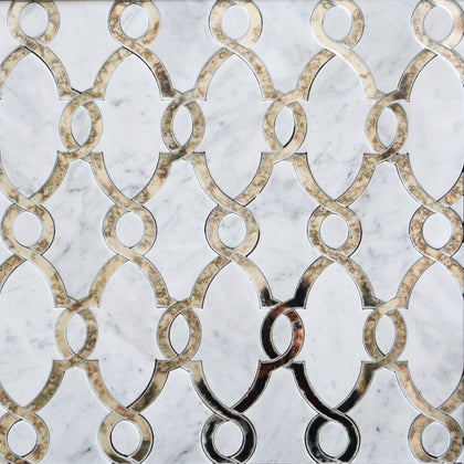 Carrara White & Antique Mirror 12-in x 12-in Waterjet Mosaic Wall Tile( 5 sq. ft. /Box )