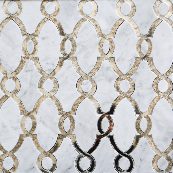 Carrara White & Antique Mirror 12-in x 12-in Waterjet Mosaic Wall Tile( 5 sq. ft. /Box )