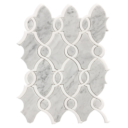 Carrara White & Thassos White 10-in x 14-in Waterjet Mosaic Floor and Wall Tile( 4.75 sq. ft. /Box )