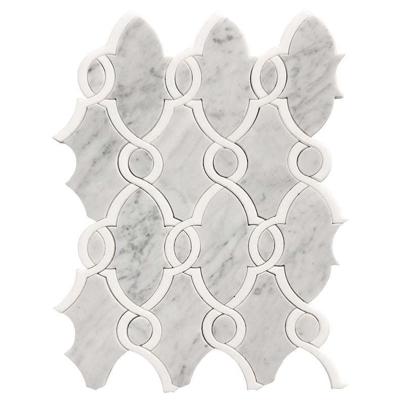 Carrara White & Thassos White 10-in x 14-in Waterjet Mosaic Floor and Wall Tile( 4.75 sq. ft. /Box )