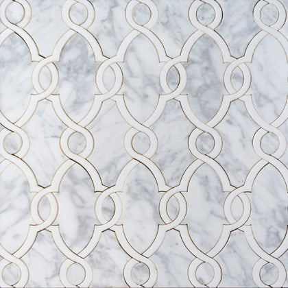 Carrara White & Thassos White 10-in x 14-in Waterjet Mosaic Floor and Wall Tile( 4.75 sq. ft. /Box )