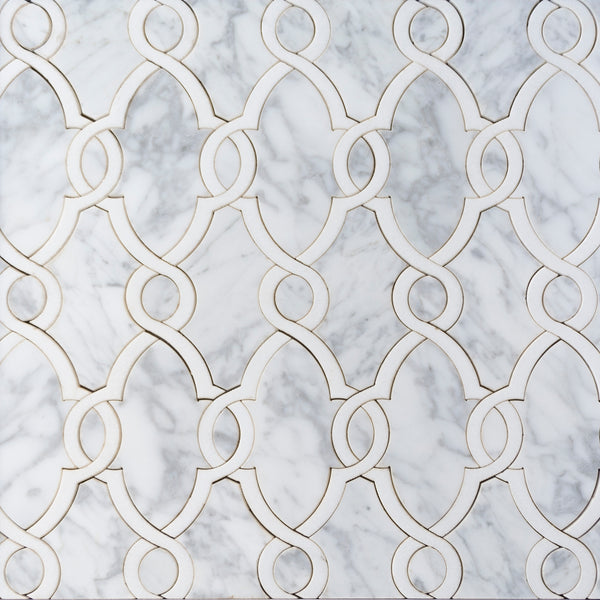 Carrara White & Thassos White 10-in x 14-in Waterjet Mosaic Floor and Wall Tile( 4.75 sq. ft. /Box )