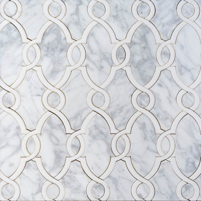 Carrara White & Thassos White 10-in x 14-in Waterjet Mosaic Floor and Wall Tile( 4.75 sq. ft. /Box )
