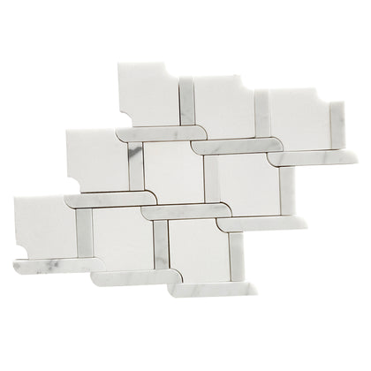 Thassos White & Carrara White 9-in x 9-in Waterjet Mosaic Floor and Wall Tile( 2.7 sq. ft. /Box )