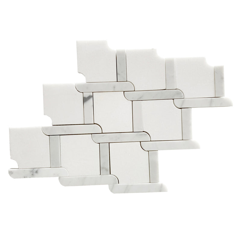 Thassos White & Carrara White 9-in x 9-in Waterjet Mosaic Floor and Wall Tile( 2.7 sq. ft. /Box )