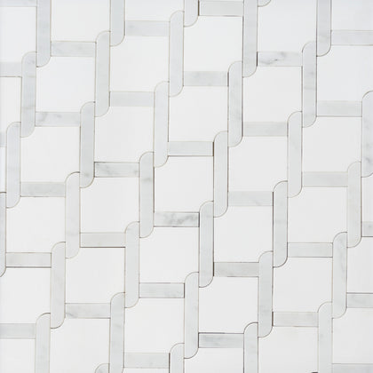 Thassos White & Carrara White 9-in x 9-in Waterjet Mosaic Floor and Wall Tile( 2.7 sq. ft. /Box )