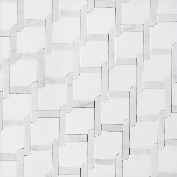 Thassos White & Carrara White 9-in x 9-in Waterjet Mosaic Floor and Wall Tile( 2.7 sq. ft. /Box )