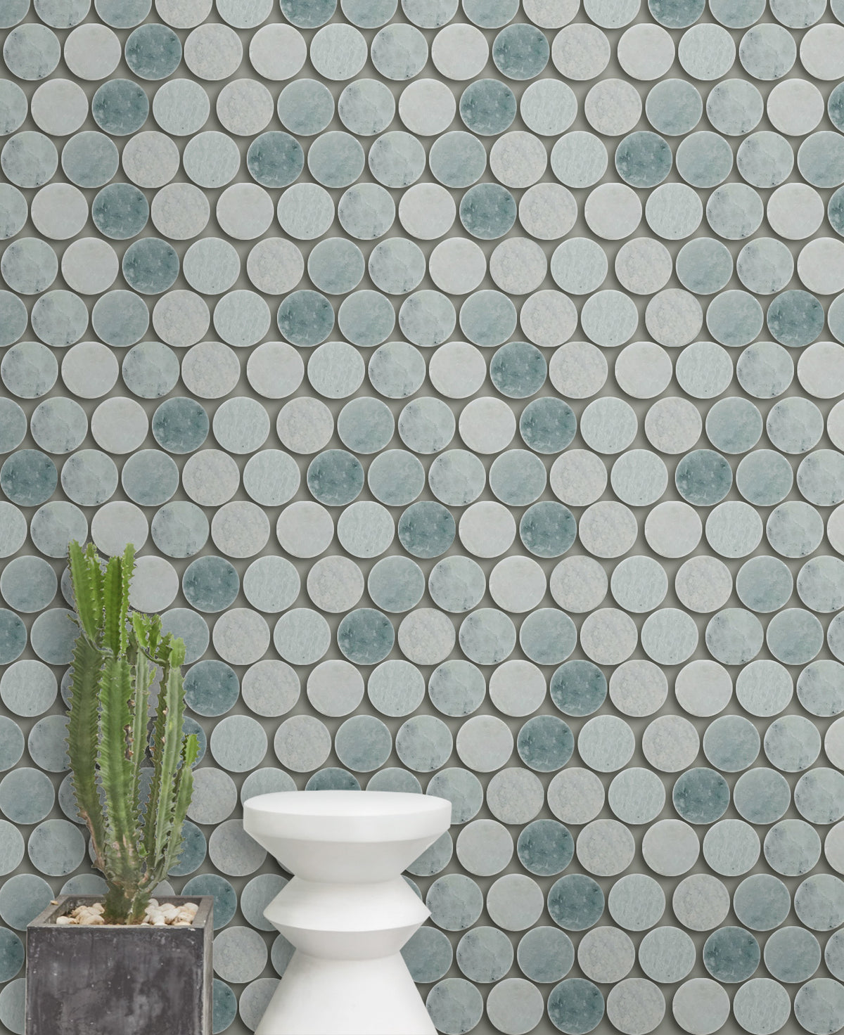 1-in Ming Green Penny Circle 12-in x 12-in Polished Marble Mosaic Floor and Wall Tile( 5 sq. ft. /Box )