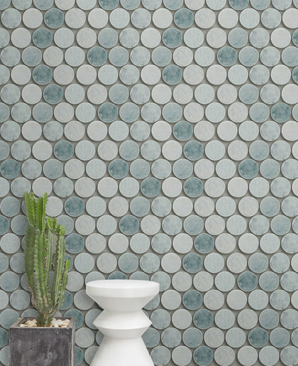 1-in Ming Green Penny Circle 12-in x 12-in Polished Marble Mosaic Floor and Wall Tile( 5 sq. ft. /Box )