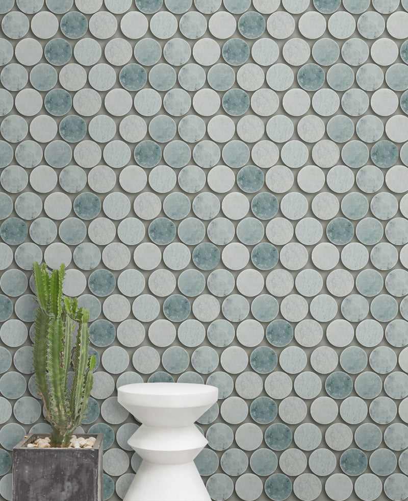 1-in Ming Green Penny Circle 12-in x 12-in Polished Marble Mosaic Floor and Wall Tile( 5 sq. ft. /Box )