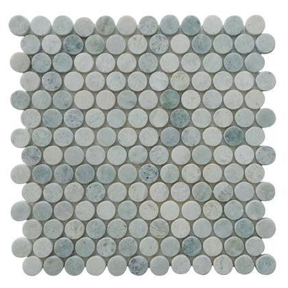1-in Ming Green Penny Circle 12-in x 12-in Polished Marble Mosaic Floor and Wall Tile( 5 sq. ft. /Box )