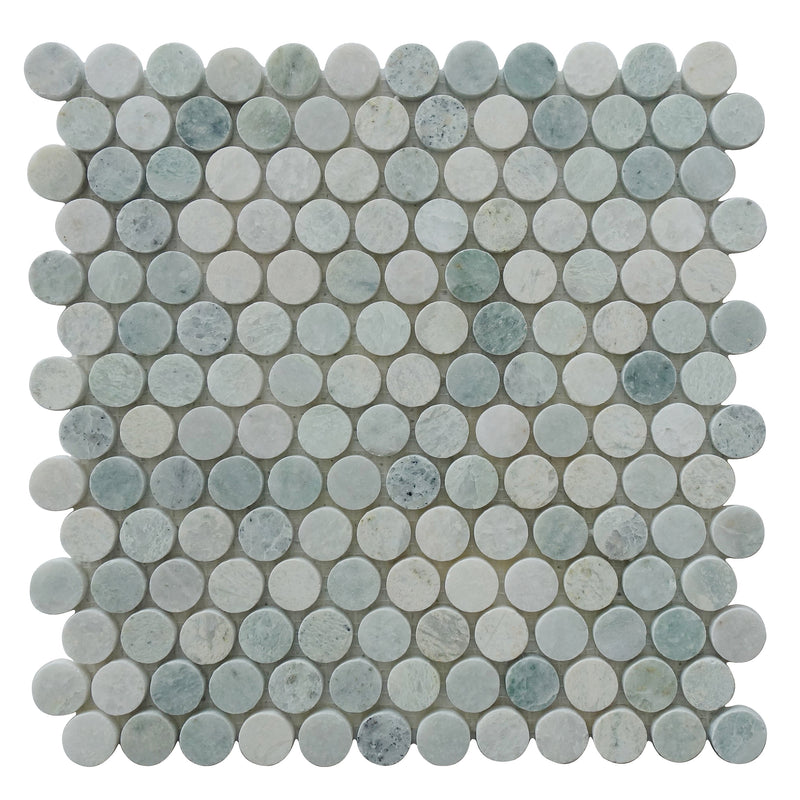 1-in Ming Green Penny Circle 12-in x 12-in Polished Marble Mosaic Floor and Wall Tile( 5 sq. ft. /Box )