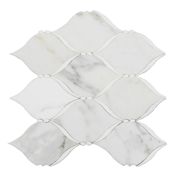 Dewdrop Thassos & Calacatta 13-in x 13-in Waterjet Mosaic Floor and Wall Tile(1.17-sq. ft/ Piece)