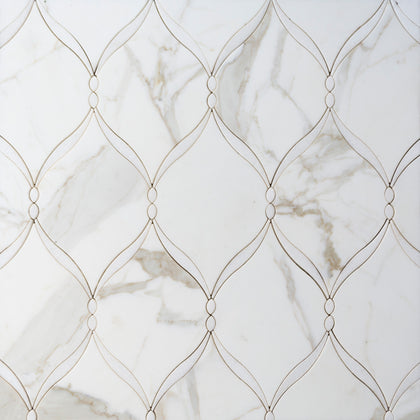 Dewdrop Thassos & Calacatta 13-in x 13-in Waterjet Mosaic Floor and Wall Tile( 5.85 sq. ft. /Box )