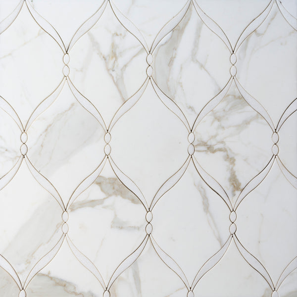 Dewdrop Thassos & Calacatta 13-in x 13-in Waterjet Mosaic Floor and Wall Tile( 5.85 sq. ft. /Box )