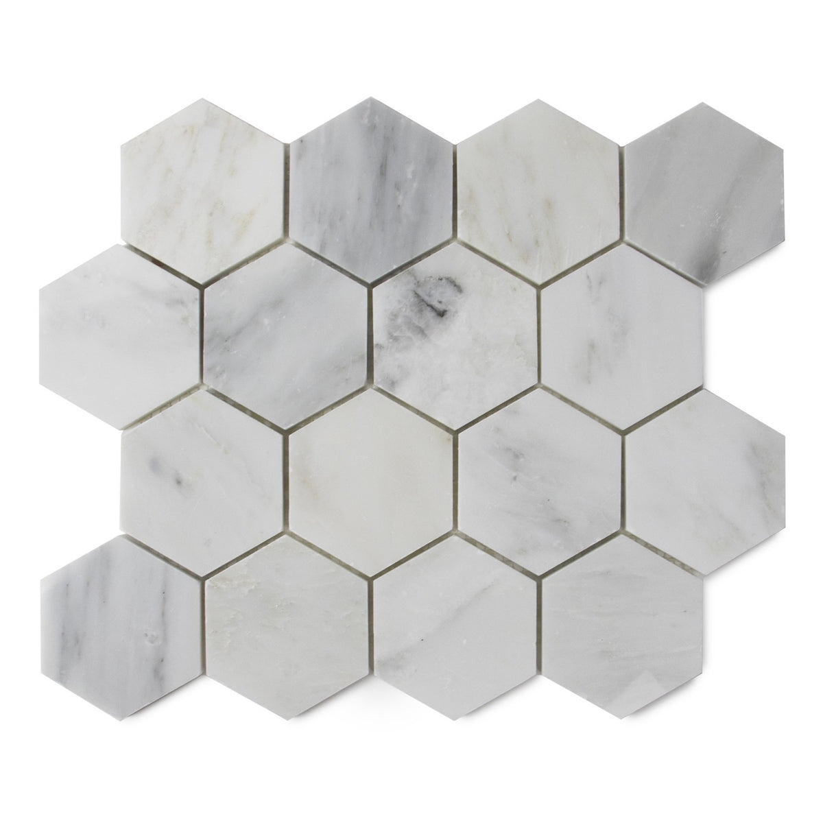 3-in Oriental White Hexagon 12-in x 11-in Polished Marble Mosaic Floor and Wall Tile( 4.15 sq. ft. /Box )