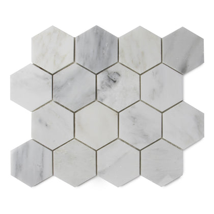 3-in Oriental White Hexagon 12-in x 11-in Polished Marble Mosaic Floor and Wall Tile( 4.15 sq. ft. /Box )