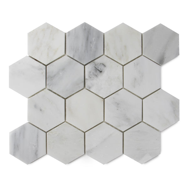 3-in Oriental White Hexagon 12-in x 11-in Polished Marble Mosaic Floor and Wall Tile( 4.15 sq. ft. /Box )