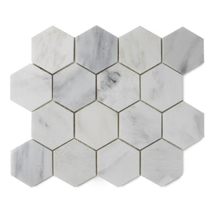 3" Polished Oriental White Marble Hexagon