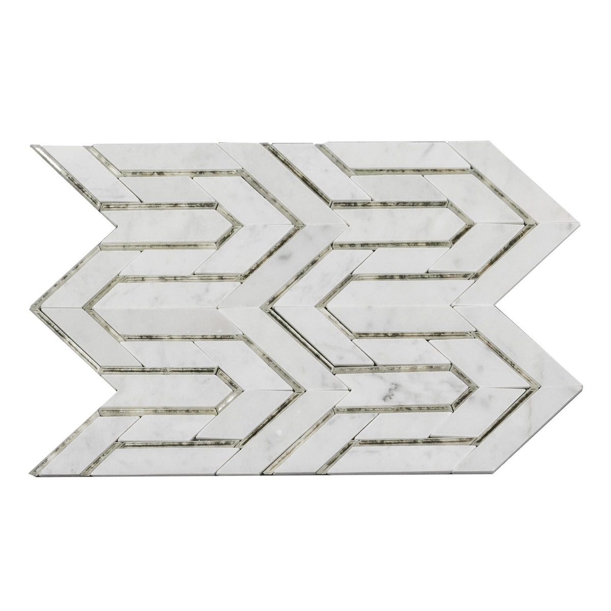 Arrows-Carrara White with Antique Mirror Accents 12-in x 9-in Polished Waterjet Mosaic Floor and Wall Tile( 3.55 sq. ft. /Box )