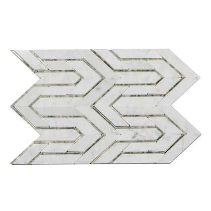 Arrows-Carrara White with Antique Mirror Accents 12-in x 9-in Polished Waterjet Mosaic Floor and Wall Tile( 3.55 sq. ft. /Box )