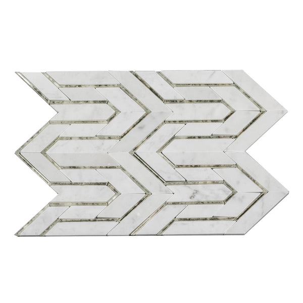 Arrows-Carrara White with Antique Mirror Accents 12-in x 9-in Polished Waterjet Mosaic Floor and Wall Tile(0.75-sq. ft/ Piece)