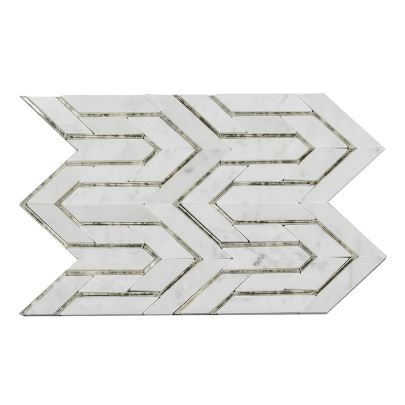 Arrows-Carrara White with Antique Mirror Accents 12-in x 9-in Polished Waterjet Mosaic Floor and Wall Tile( 3.55 sq. ft. /Box )