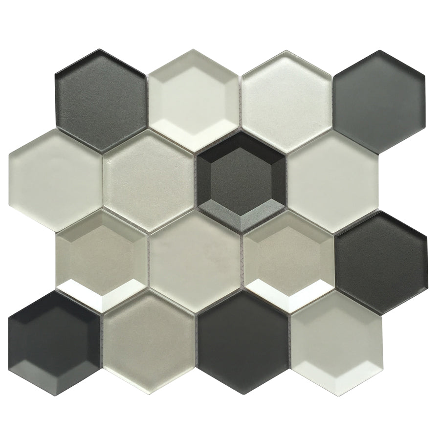 Mixed 3D Hexagon 10-in x 12-in Glass Mosaic Wall Tile( 8.3 sq. ft. /Box )