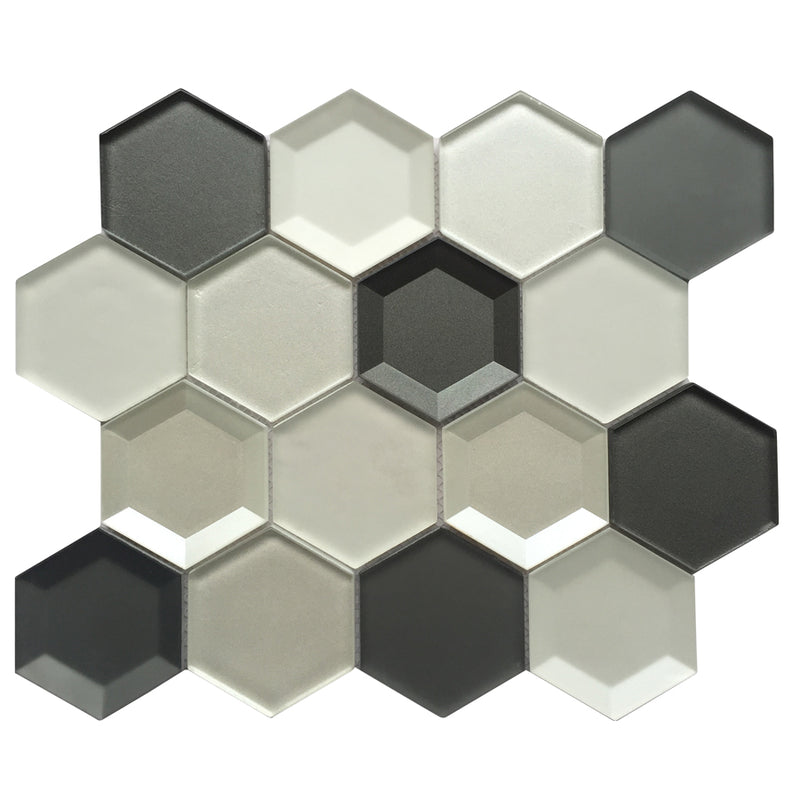 Mixed 3D Hexagon 10-in x 12-in Glass Mosaic Wall Tile( 8.3 sq. ft. /Box )