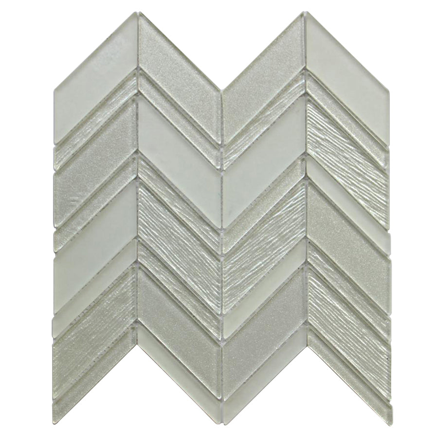 Silver Chevron Metallic Champagne 12-in x 12-in Glass Mosaic Wall Tile( 10 sq. ft. /Box )