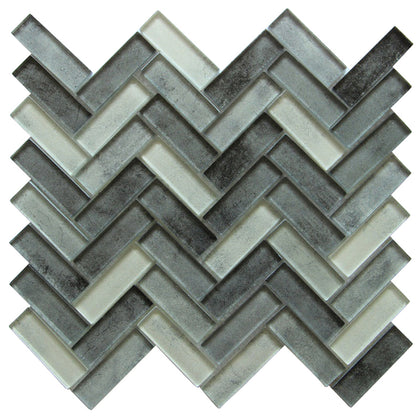 Misty Gray 11-in x 13-in Herringbone Glass Mosaic Wall Tile( 9.5 sq. ft. /Box )
