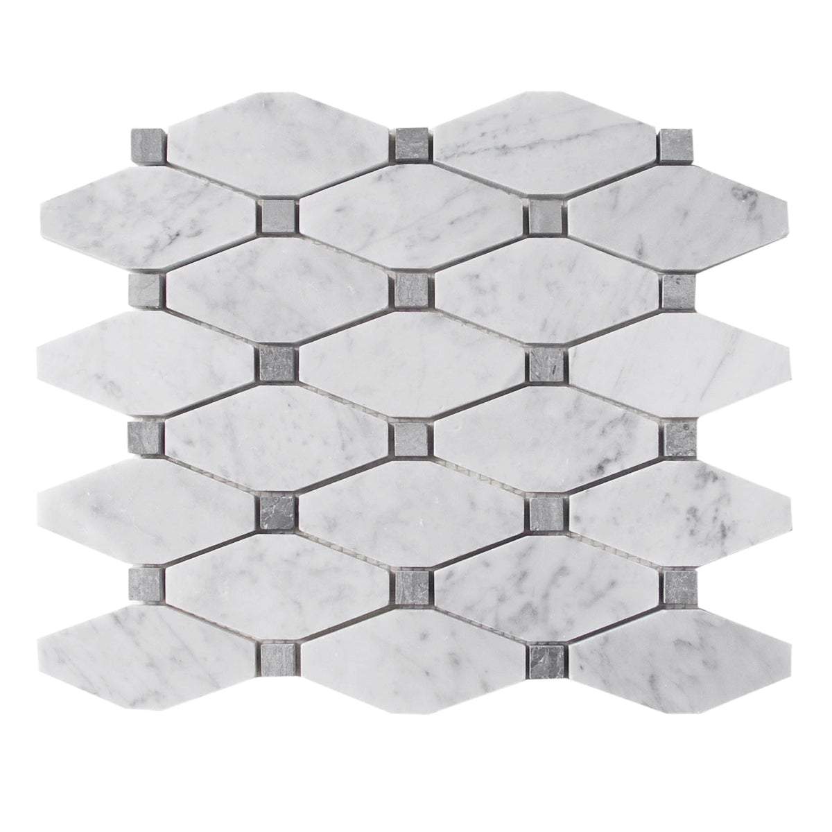 Carrara White Octagon 12-in x 11-in Polished Marble Mosaic Floor and Wall Tile( 4.6 sq. ft. /Box )
