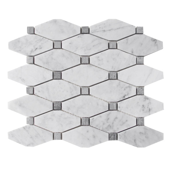 Carrara White Octagon 12-in x 11-in Polished Marble Mosaic Floor and Wall Tile(0.92-sq. ft/ Piece)