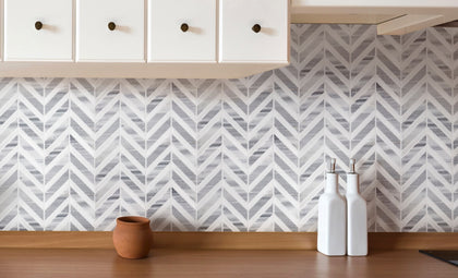 Marmara Chevron 12-in x 12-in Marble Mosaic Floor and Wall Tile( 5 sq. ft. /Box )