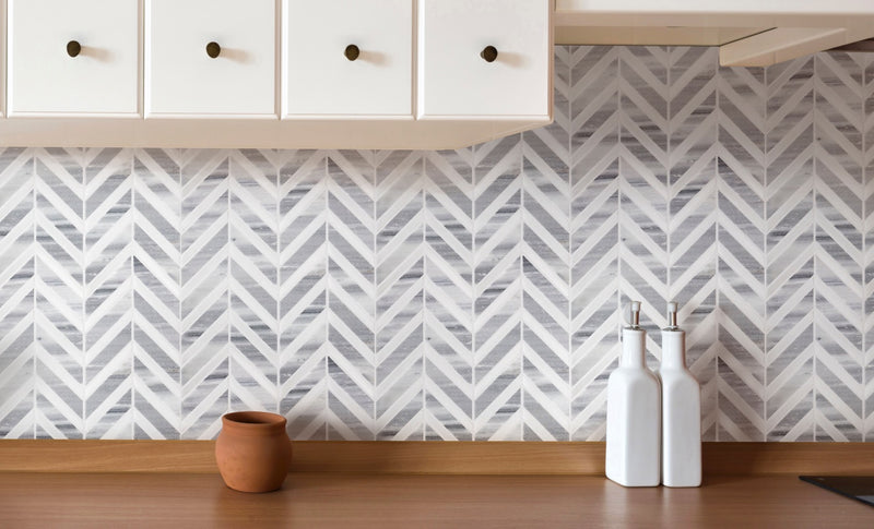 Marmara Chevron 12-in x 12-in Marble Mosaic Floor and Wall Tile( 5 sq. ft. /Box )