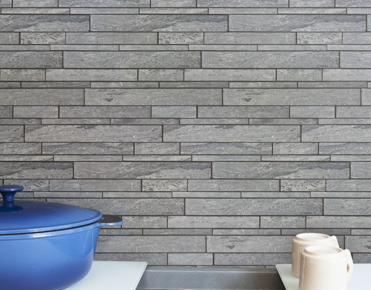 Mountain Blue Random Strip Honed Marble Mosaic Floor and Wall Tile - Sample (Product Shown is Full Size)