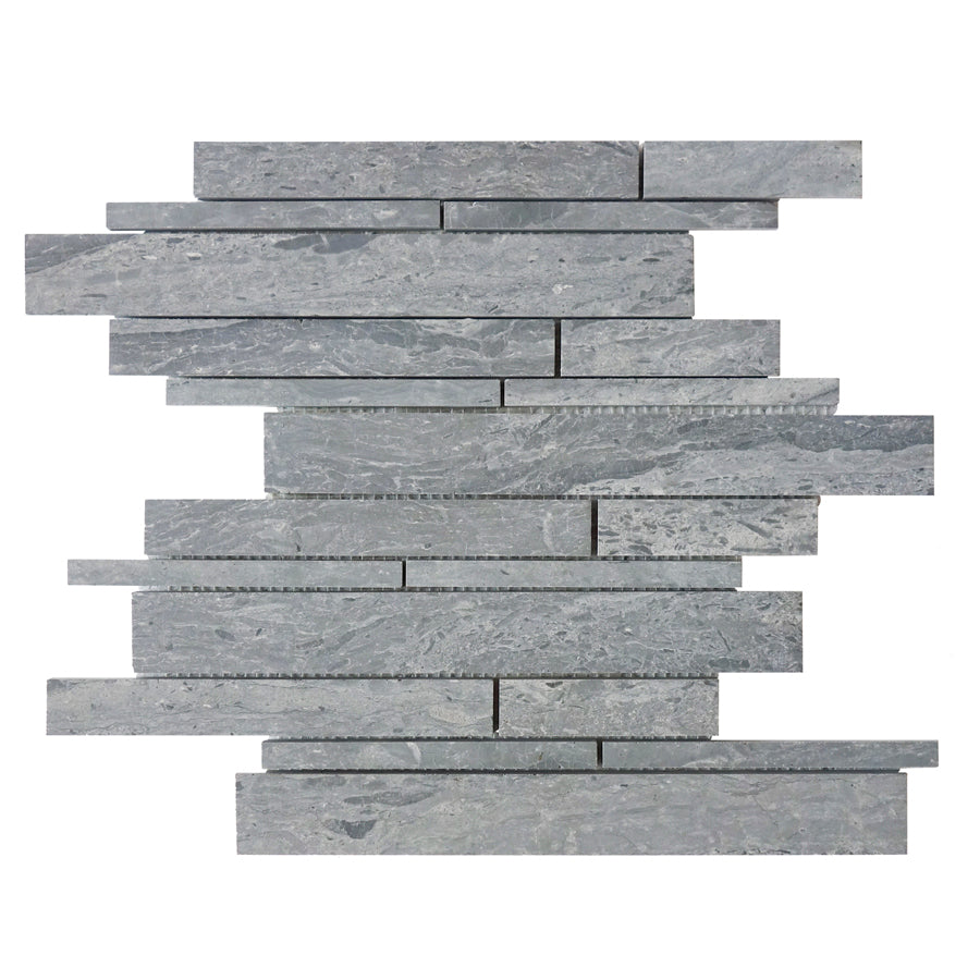 Mountain Blue Random Strip 13-in x 12-in Honed Marble Mosaic Floor and Wall Tile( 5.4 sq. ft. /Box )