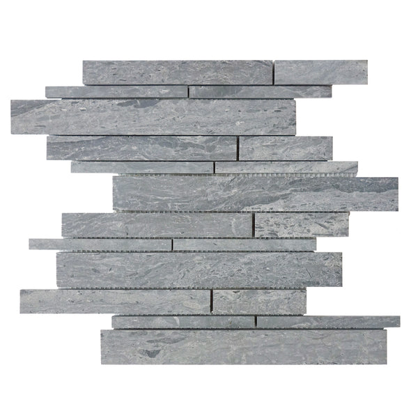 Mountain Blue Random Strip 13-in x 12-in Honed Marble Mosaic Floor and Wall Tile(1.08-sq. ft/ Piece)