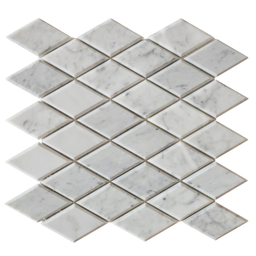 Carrara White Diamond 12-in x 12-in Beveled Marble Mosaic Wall Tile( 5 sq. ft. /Box )