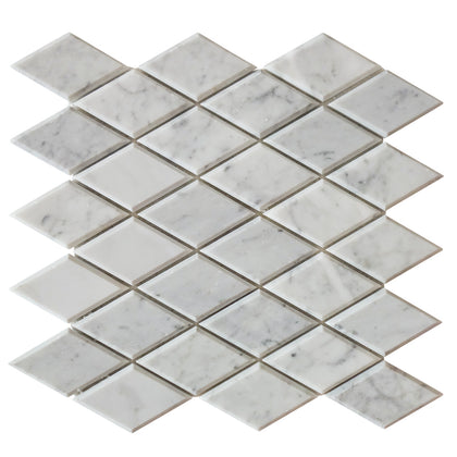 Carrara White Diamond 12-in x 12-in Beveled Marble Mosaic Wall Tile( 5 sq. ft. /Box )