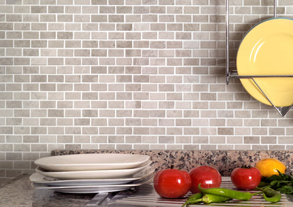 Wooden Mini Brick 12-in x 12-in Marble Mosaic Wall Tile( 10 sq. ft. /Box )