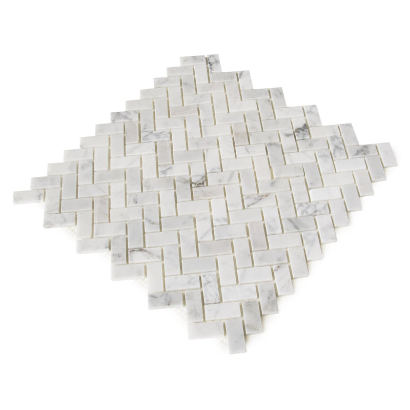 Carrara White Herringbone 12-in x 12-in Mini Brick Mosaic Wall Tile( 10 sq. ft. /Box )