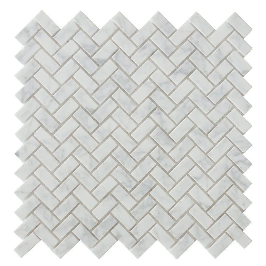 Carrara White Herringbone 12-in x 12-in Mini Brick Mosaic Wall Tile( 10 sq. ft. /Box )