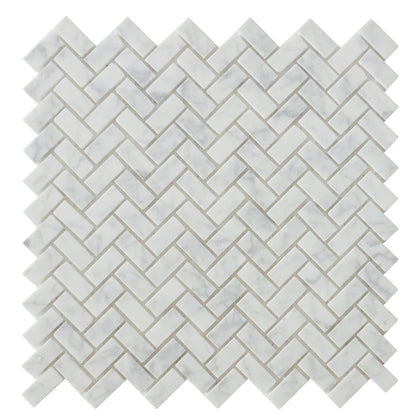 Carrara White Herringbone 12-in x 12-in Mini Brick Mosaic Wall Tile( 10 sq. ft. /Box )