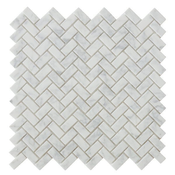 Carrara White Herringbone 12-in x 12-in Mini Brick Mosaic Wall Tile(1-sq. ft/ Piece)