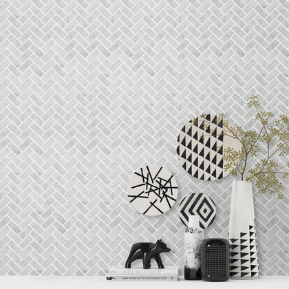 Carrara White Herringbone 12-in x 12-in Mini Brick Mosaic Wall Tile( 10 sq. ft. /Box )