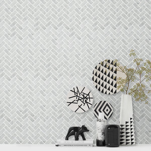 Carrara White Herringbone Mini Brick Mosaic
