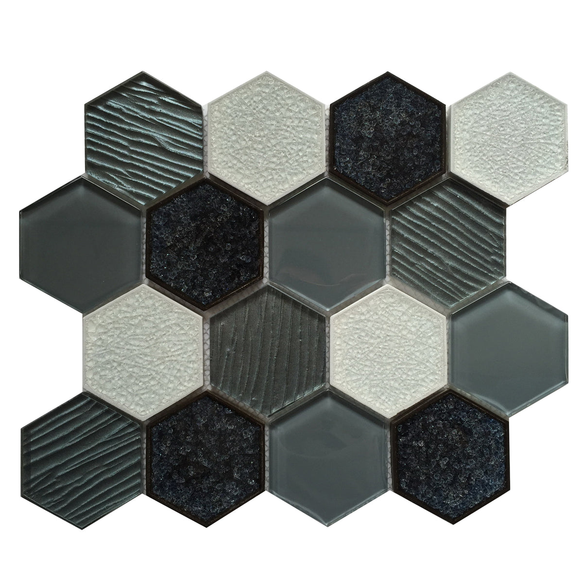 12-in x 11-in Palladian Gray Hex Glass & Porcelain Mosaic Wall Tile( 8.3 sq. ft. /Box )