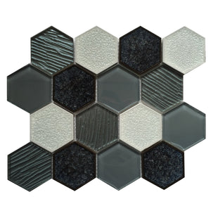 Palladian Gray 3" Hex Glass & Porcelain Mosaic