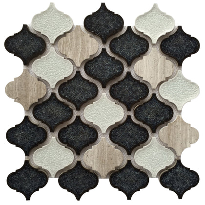 Galena Gray arabesque Lantern Marble & Crackle Mix 12-in x 12-in Glass Mosaic Wall Tile( 10 sq. ft. /Box )